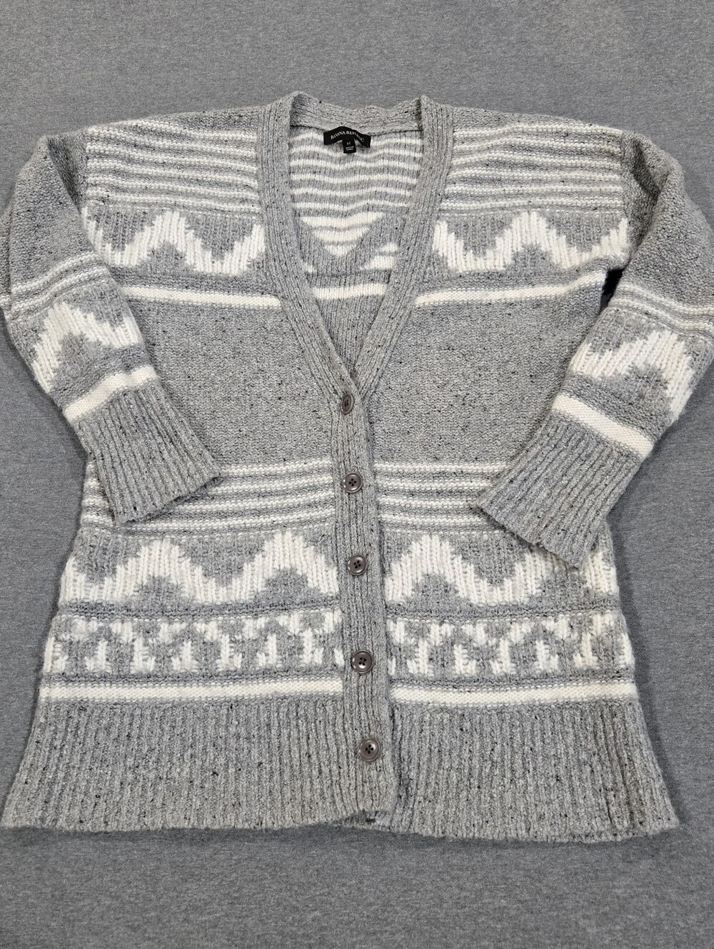 Banana Republic Wool Blend Jacquard Long Cardigan Womens Size M Preppy Geometric